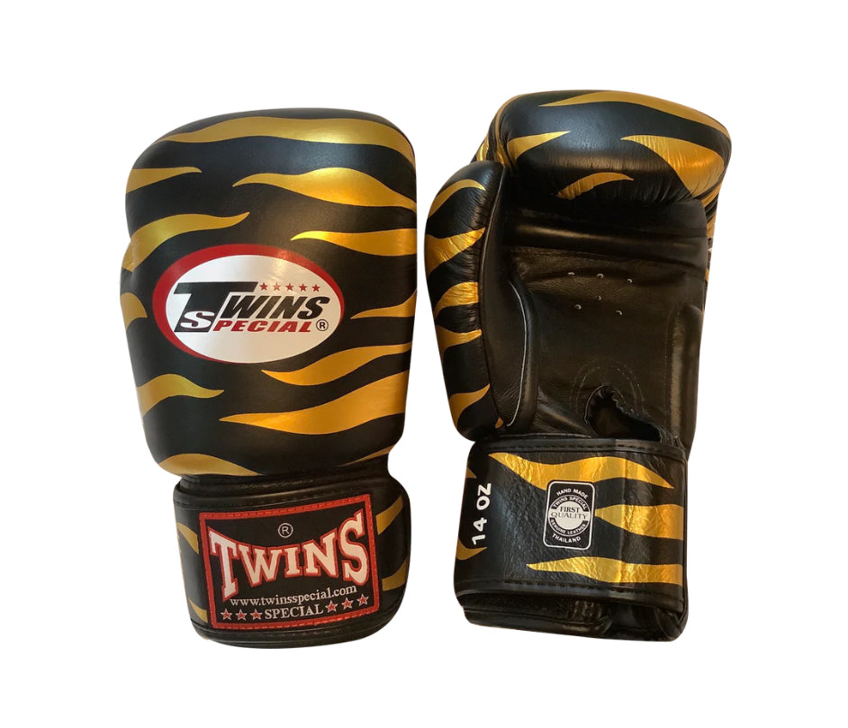 泰拳拳套 Thai Boxing Gloves : Twins Special  FBGVL3-2G ZEBRA BLACK/GOLD