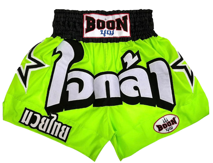 泰拳褲 Muay Thai Shorts: MN32 Boon GREEN STARS (nylon)