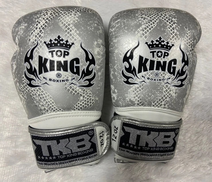 泰拳拳套 Thai Boxing Gloves: Top King "Super Snake" TKBGSS-02 White(Silver) No Air