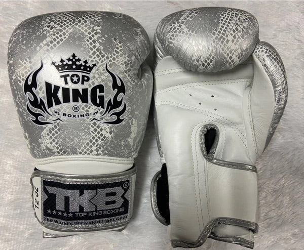 泰拳拳套 Thai Boxing Gloves: Top King "Super Snake" TKBGSS-02 White(Silver) No Air